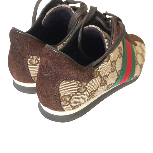 Authentic Gucci GG Monogram Canvas Suede Sneakers 117706 Size 5.5 B - Picture 3 of 13